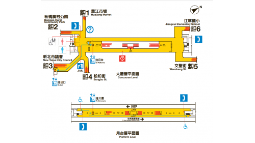 捷運板南線板橋線沿線車站江子翠站(BL09)大廳層、月台層平面圖