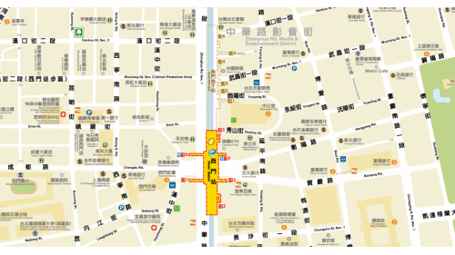 捷運板南線南港線沿線車站西門站(BL11/G12)位置圖