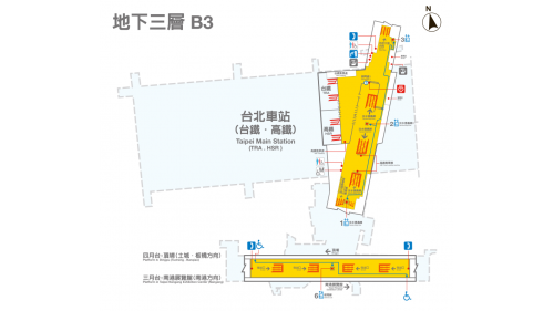 捷運板南線南港線台北車站(BL12/R10/A1)地下三樓平面圖