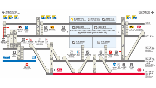 捷運板南線南港線台北車站(BL12/R10/A1)剖面相關位置圖