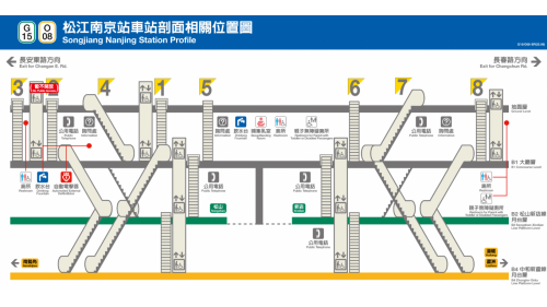 捷運中和新蘆線新莊線台北市段沿線車站-松江南京站(O08)(G15)剖面相關位置圖