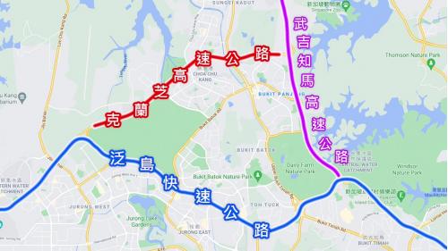 榮工處海外業務東南亞新加坡克蘭芝高速公路與其他高速公路之相關位置