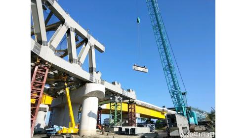  新店溪橋段_鋼桁橋 Truss 127.7米第1、2單元構件吊裝(2019.1.3)