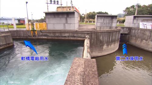 軟橋發電廠尾水分水工：竹東圳水一部份水給軟橋發電廠，一部份給寶二水庫及新竹科學園區用。