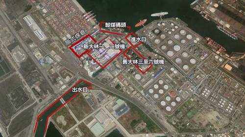 大林電廠廠區更新擴建計畫各項目與舊大林機組之相關位置