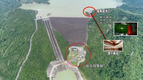 電廠通達隧道位大壩下流左岸山腹中，寬5.2M高5.6M呈D形，隧道總長389公尺。開挖斷面39.83平方公尺。混凝土分平整、襯砌及仰供土三階段，配合廠房施工。