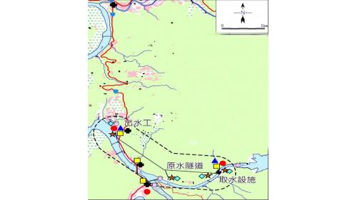 公共給水大台北區翡翠原水隧道與取水設施及出水工相關位置示意圖。