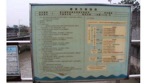 桃園地區公共給水-平鎮淨水場廢水調節池標準作業程序牌示