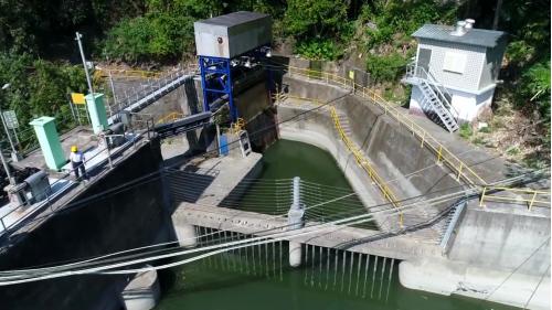 日月潭水力發電計畫所需電力的北山坑電廠進水口俯瞰