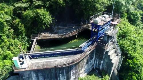 日月潭水力發電計畫所需電力的北山坑電廠前池俯瞰