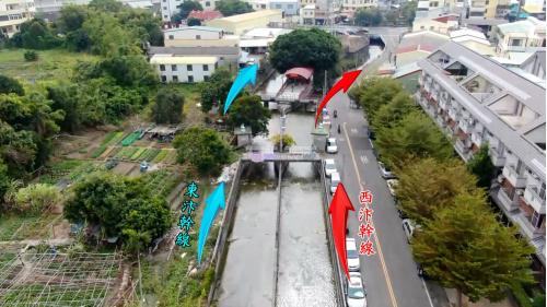 大鴛鴦汴水門將葫蘆墩圳一分為二，左側為東汴幹線向南往潭子、北屯一帶前進；右側為西汴幹線，則往大雅、西屯一帶。